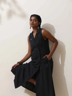 trueBrowns Black Cotton Linen Dress | Grocsy