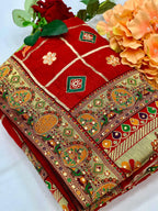 Lorenvalley Fashion Premium Red Vichitra Silk Embroidery and Diamond work Both Side Saree | Grocsy