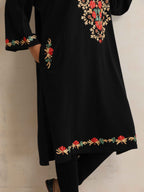 trueBrowns Black Kashmiri Embroidered Woollen Phiran Kurta | Grocsy