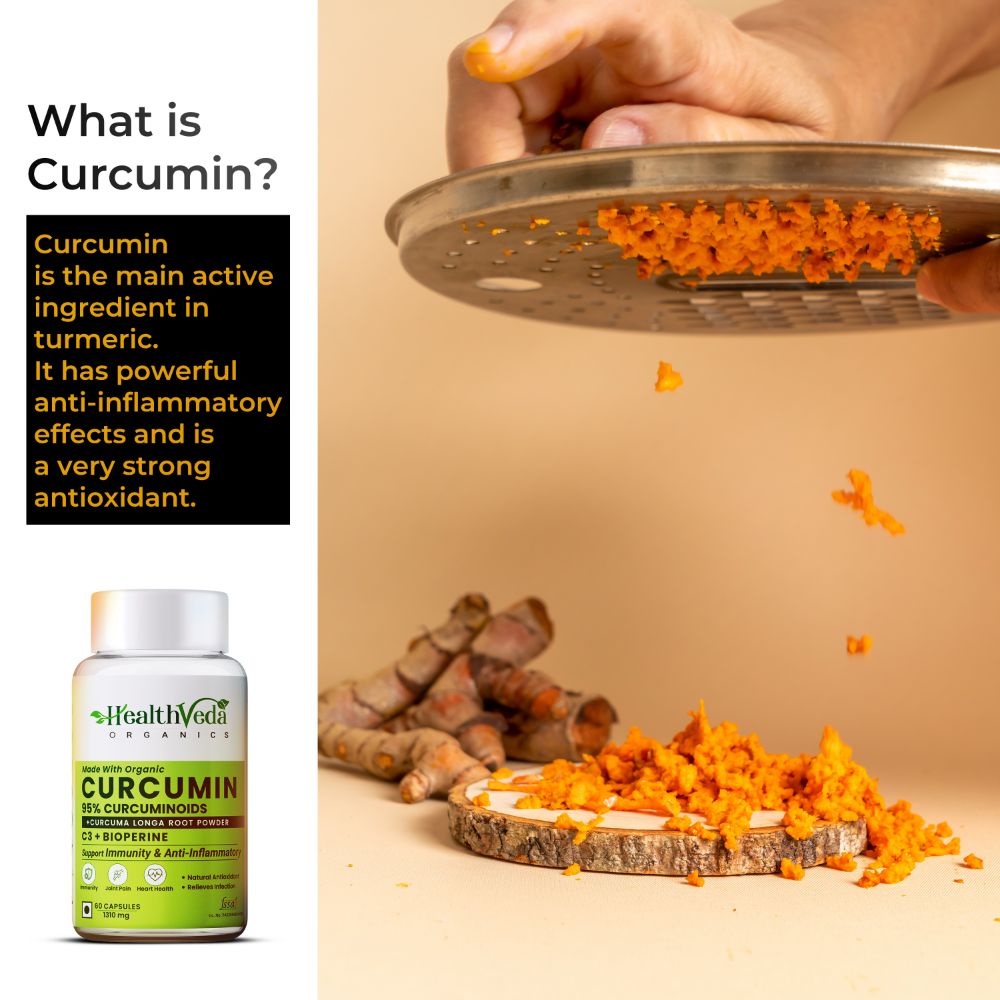 Health Veda Organics Curcumin C3 + Bioperine Capsules | Grocsy