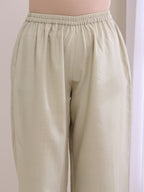 trueBrowns Light Grey Slub Gathered Kurta Pant Set | Grocsy