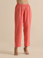 trueBrowns Bright Pink Dobby Angrakha Kurta Pant Set | Grocsy