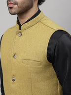 Even Apparels Men's Mustard Pure Wool Nehru Jacket | Grocsy