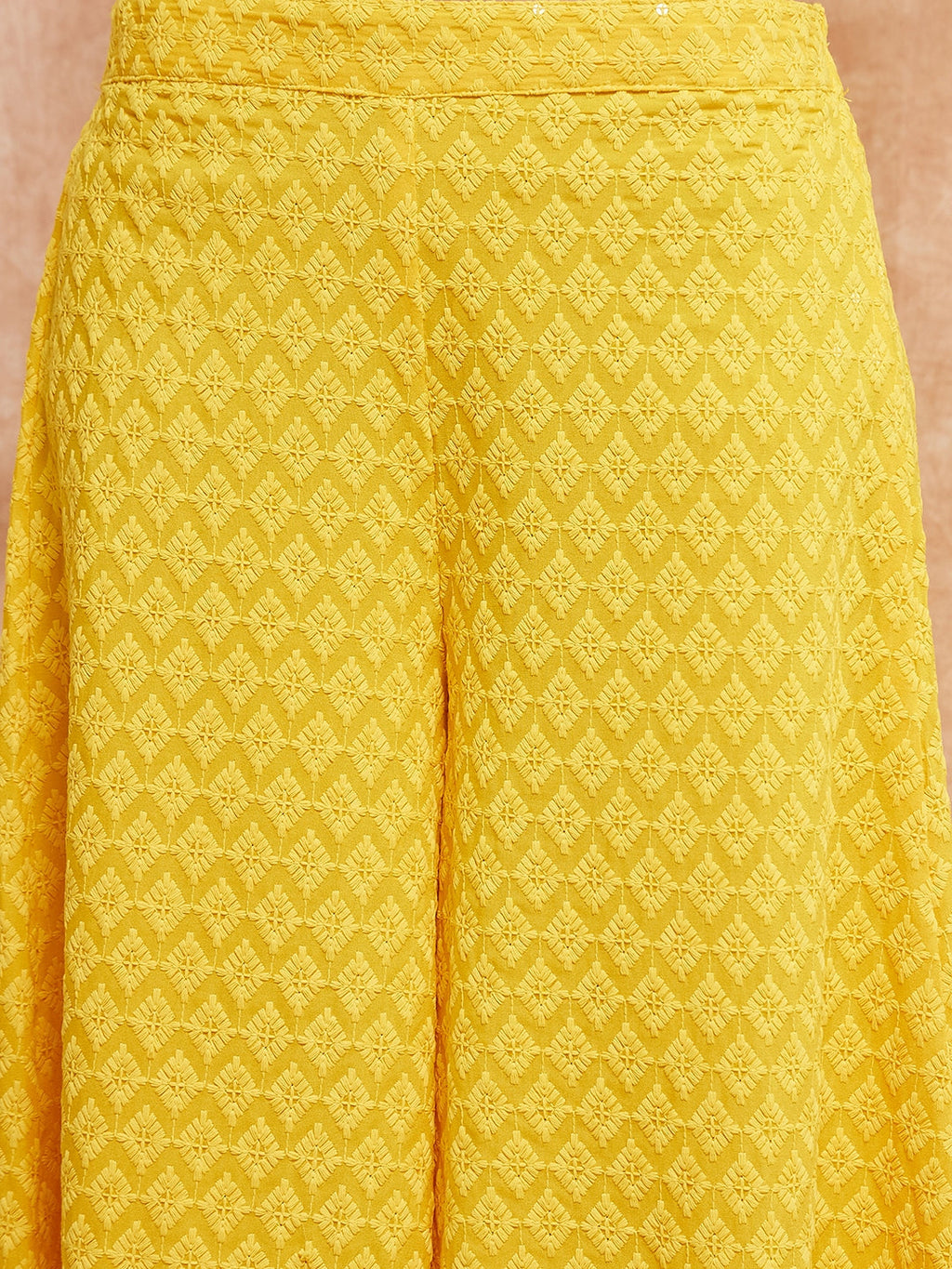 InWeave Women's Butter Yellow Chikankari Long Anarkali Kurta Sharara Set | Grocsy