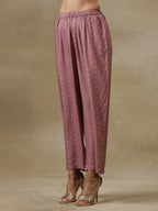 trueBrowns Dark Mauve Bandhani Printed Silk Front Slit Kurta Pant Set | Grocsy
