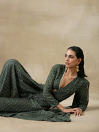 trueBrowns Dark Green Bandhani Printed Silk Palazzo Stitched Saree | Grocsy