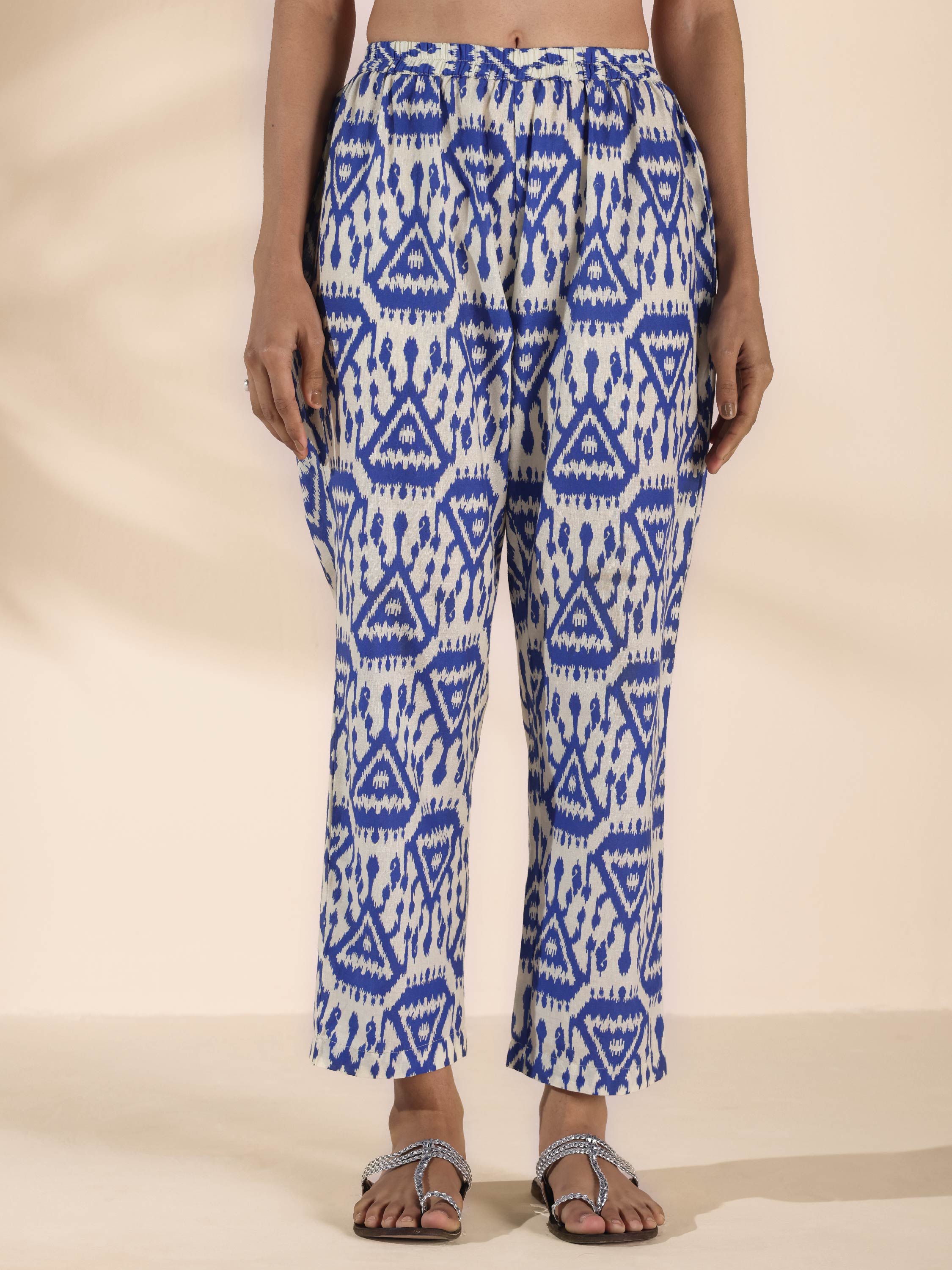 trueBrowns Blue Cotton Ikat Sleeveless Co-ord Set | Grocsy