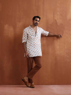 trueBrowns Men's Ivory Printed Short Kurta | Grocsy