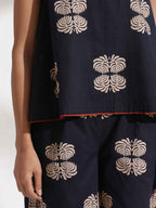 trueBrowns Black Cotton Print Top & Flared Pants Co-ord Set | Grocsy