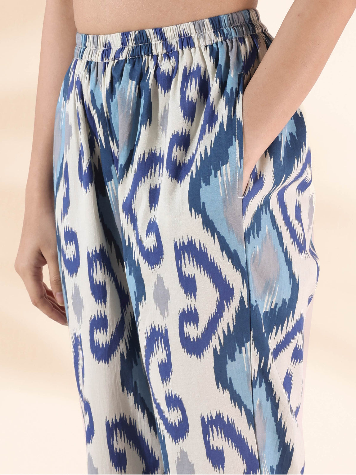 trueBrowns Blue Cotton Ikat Relaxed Co-ord Set | Grocsy