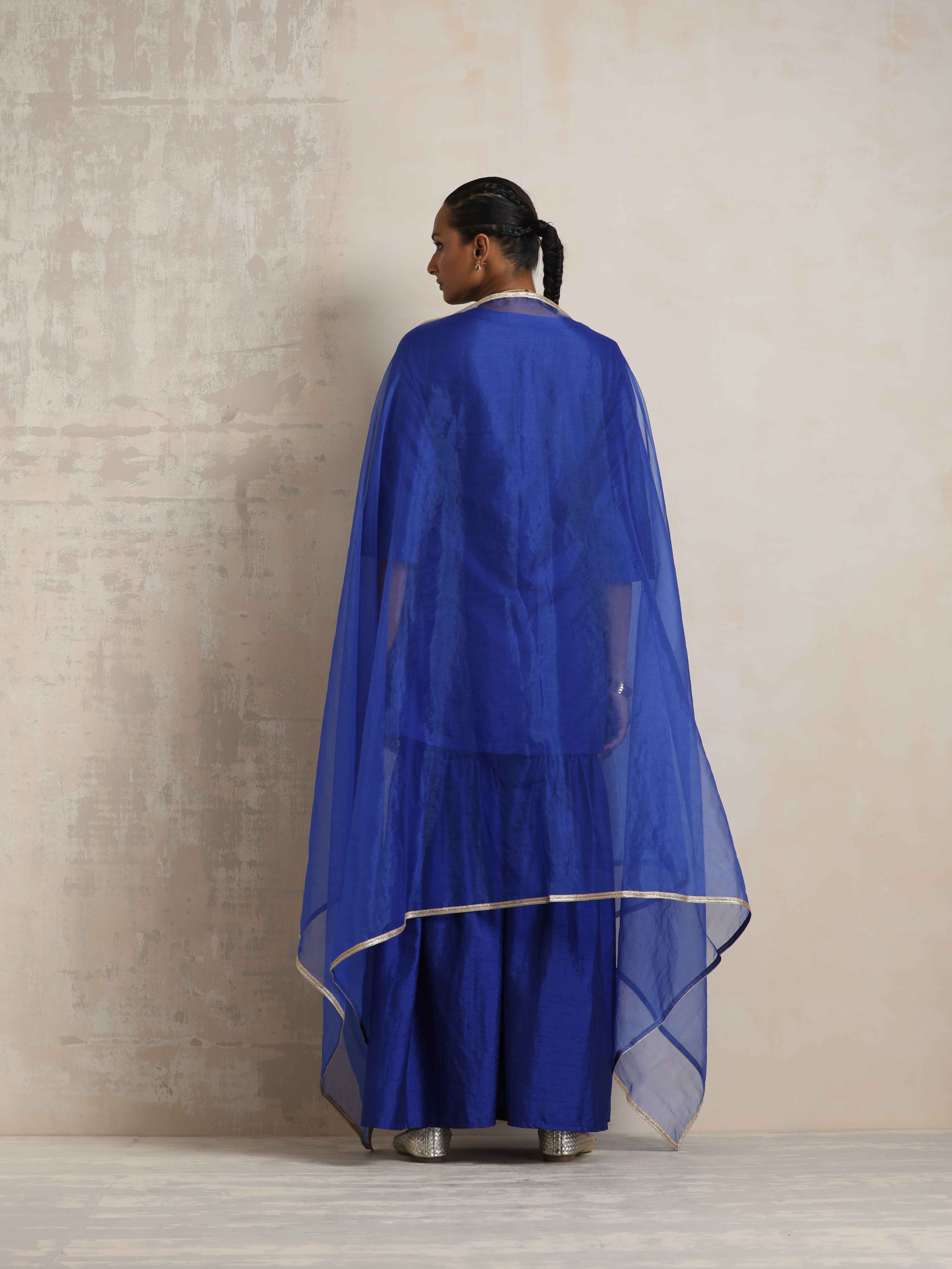 trueBrowns Electric Blue Sharara Dupatta Set | Grocsy