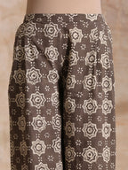 trueBrowns Clay Dabu Zig-Zag Motifs Print Cotton Sleeveless Jacket Pant Set | Grocsy