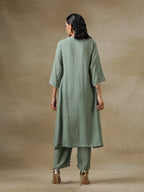 trueBrowns Light Green Bandhani Printed Silk Yoke Kurta Pant Set | Grocsy