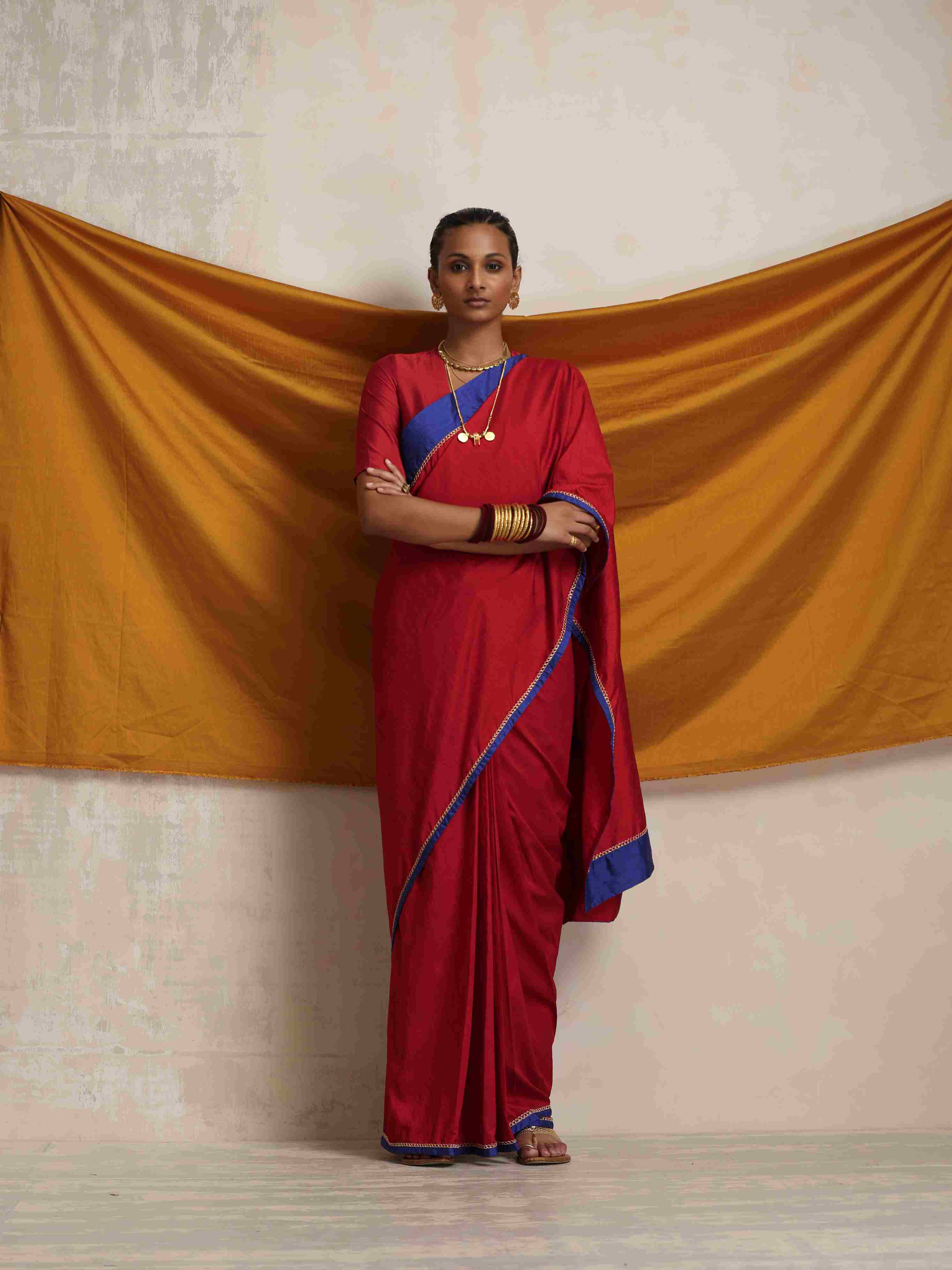 trueBrowns Red Silk Ready To Wear Saree | Grocsy
