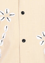 Fabmade Men’S Beige Linen Embroidered Resort Shirt | Grocsy