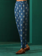 trueBrowns Men's Blue Floral Muslin Silk Printed Co-ord Set | Grocsy