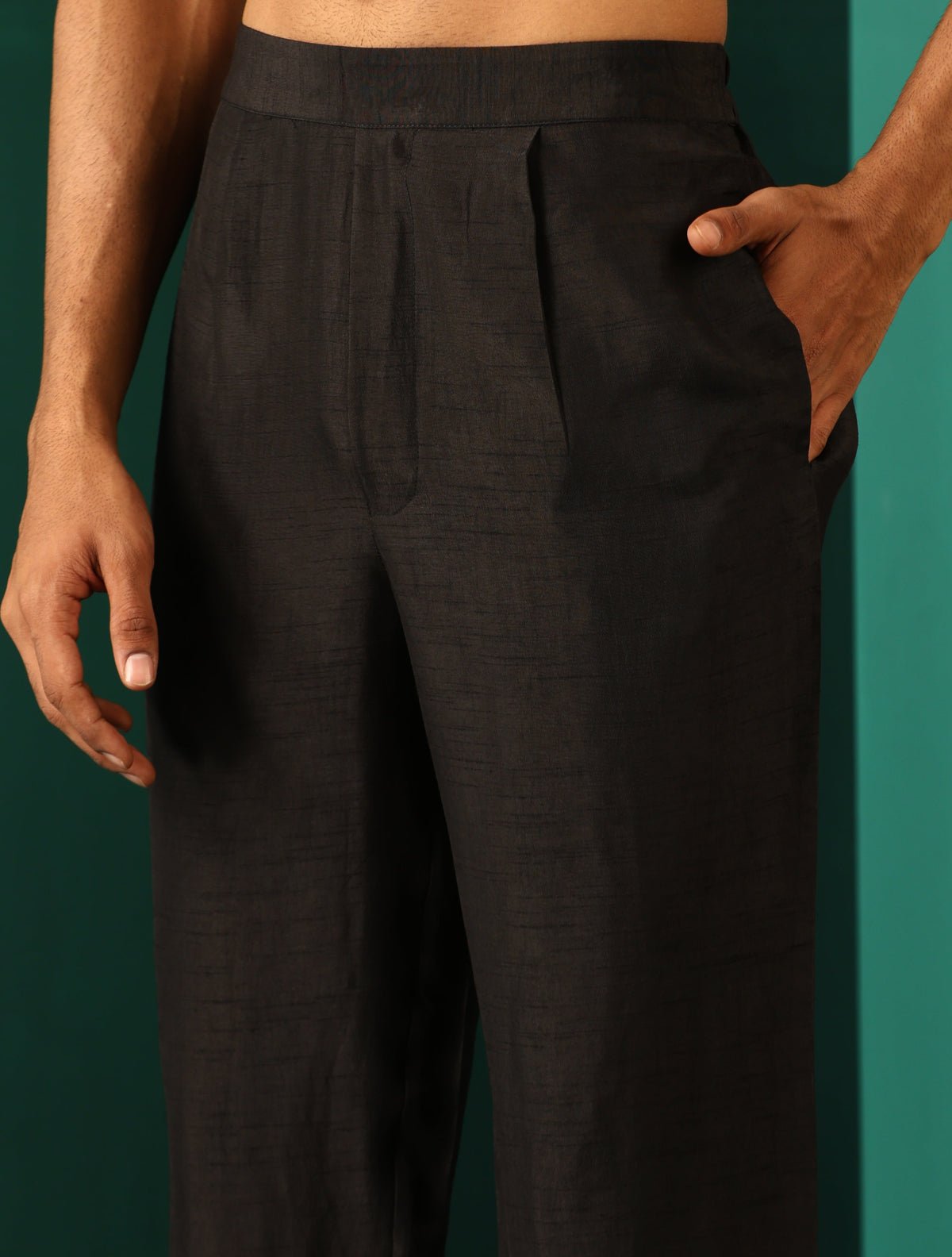 trueBrowns Men's Black Silk Co-ord Set Stitch Detail | Grocsy