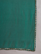InWeave Women's White Teal Lurex Leaf Print Patch Gota Kurta Set W Teal Dupatta | Grocsy