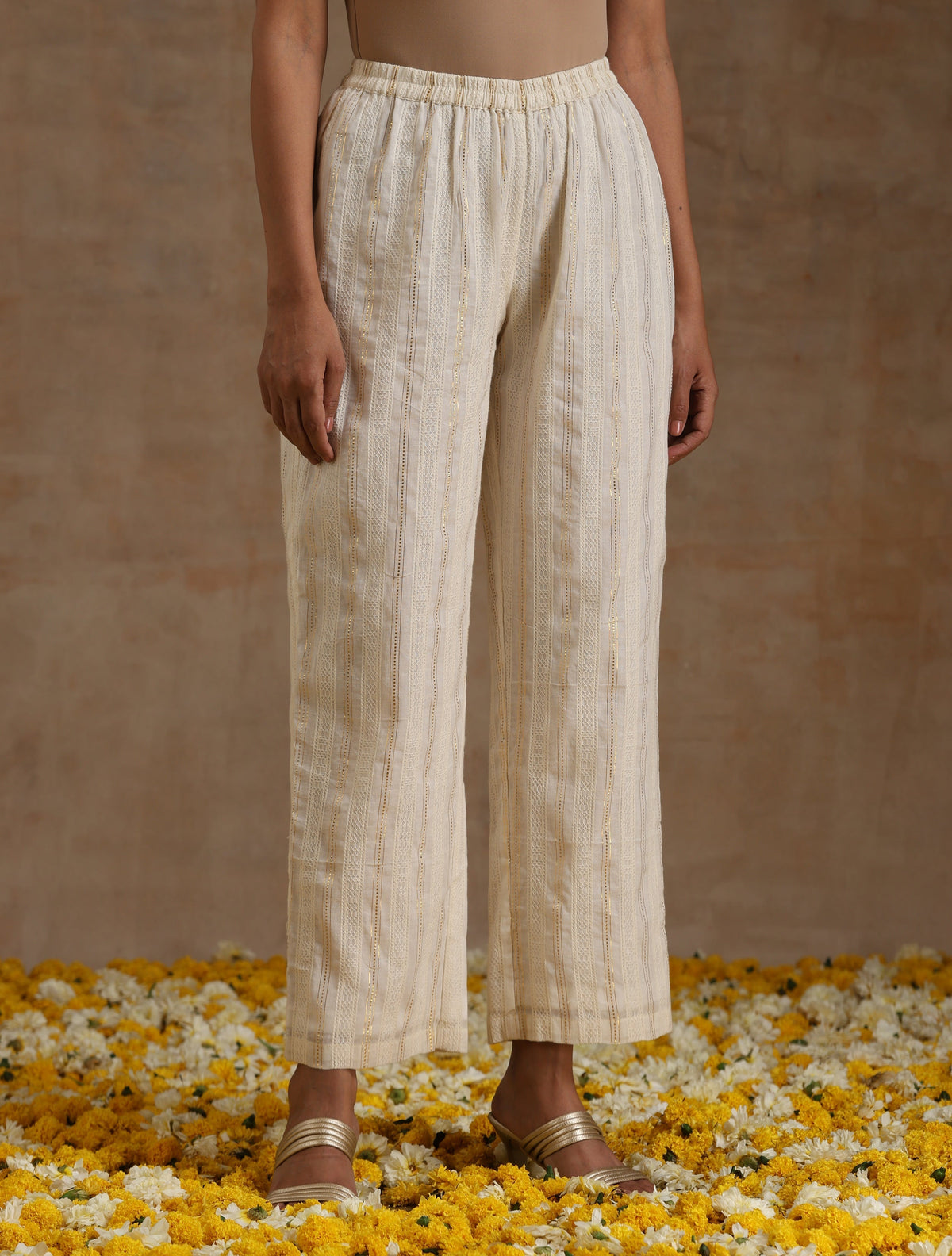 trueBrowns Ivory Gold Cotton Kalidar Kurta Set | Grocsy
