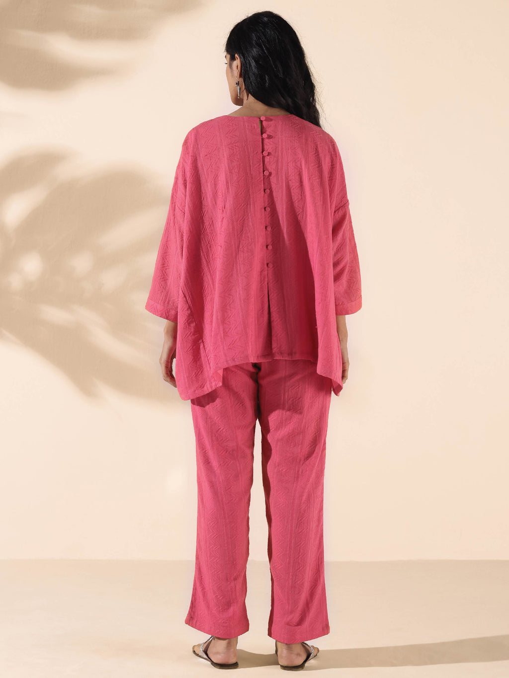 trueBrowns Pink Cotton Dobby Oversized Co-ord Set | Grocsy