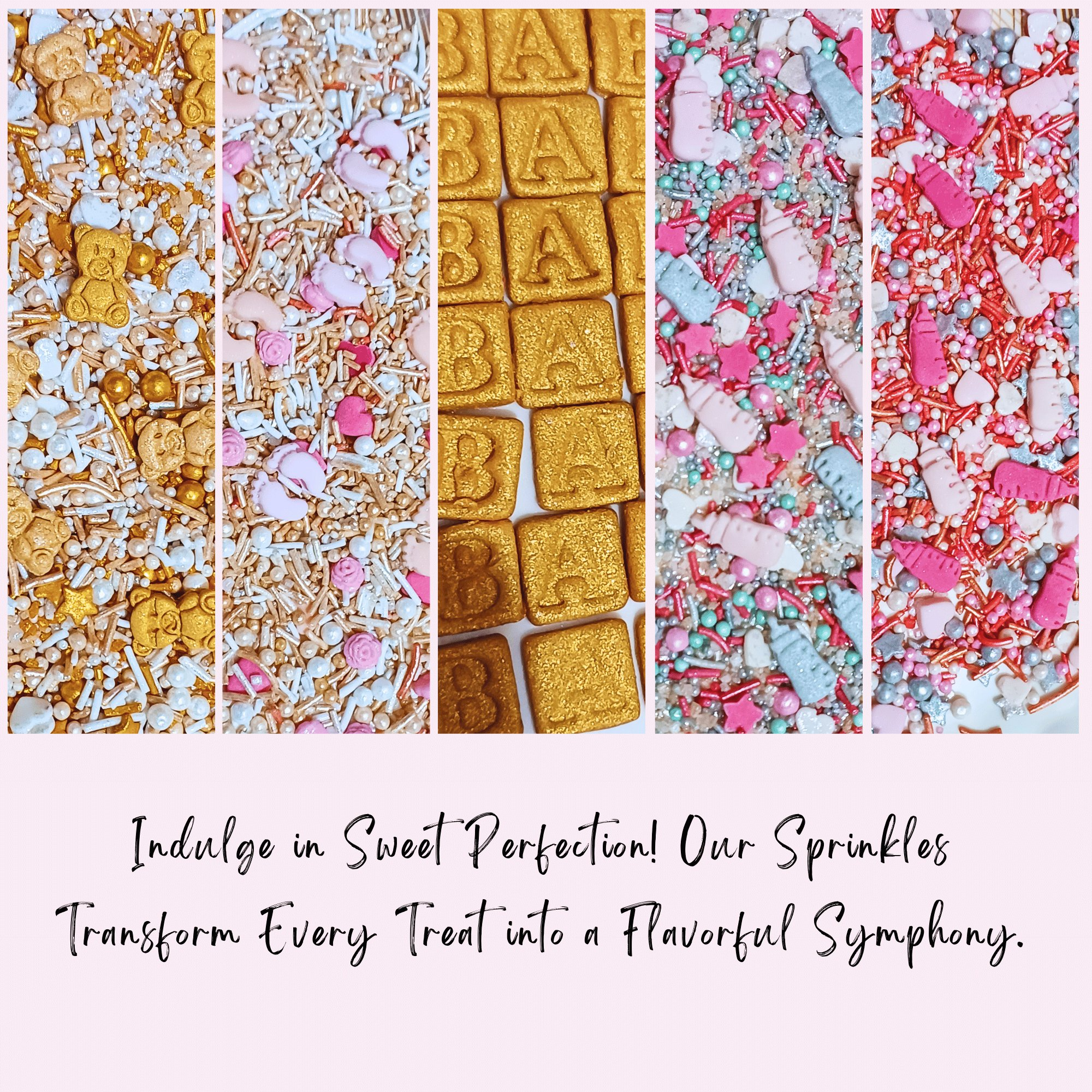 Confect Girls Baby Shower Sprinkles | Edible Sprinkles | Mix Silver, Gold & Blush pink Sprinkles | Grocsy