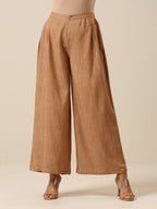 trueBrowns Beige Slub Texture Sleevesless Jacket Pant Set | Grocsy