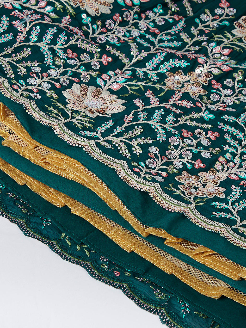 House of Panchhi Teal - Georgette Sequins, Mirror And Thread Embroidery Lehenga Choli | Grocsy
