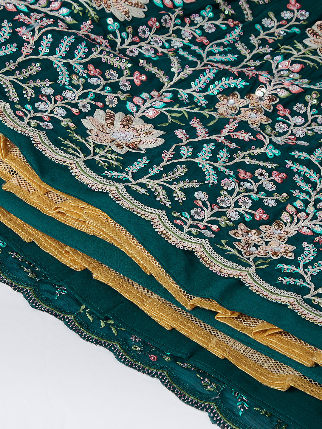 House of Panchhi Teal - Georgette Sequins, Mirror And Thread Embroidery Lehenga Choli | Grocsy