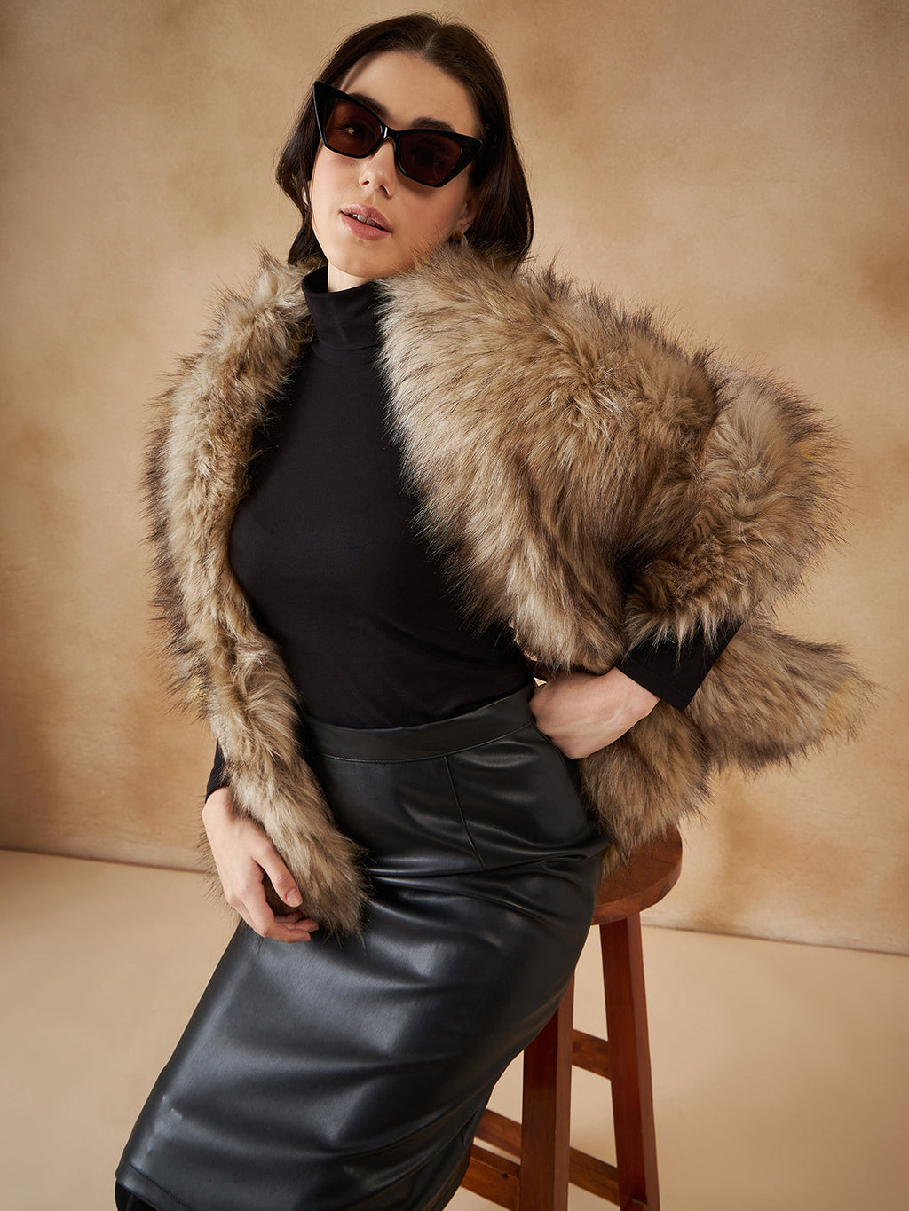InWeave Women's Winter Beige Faux Fur Cape | Grocsy