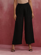trueBrowns Black Viscose Silk Kurta Set | Grocsy