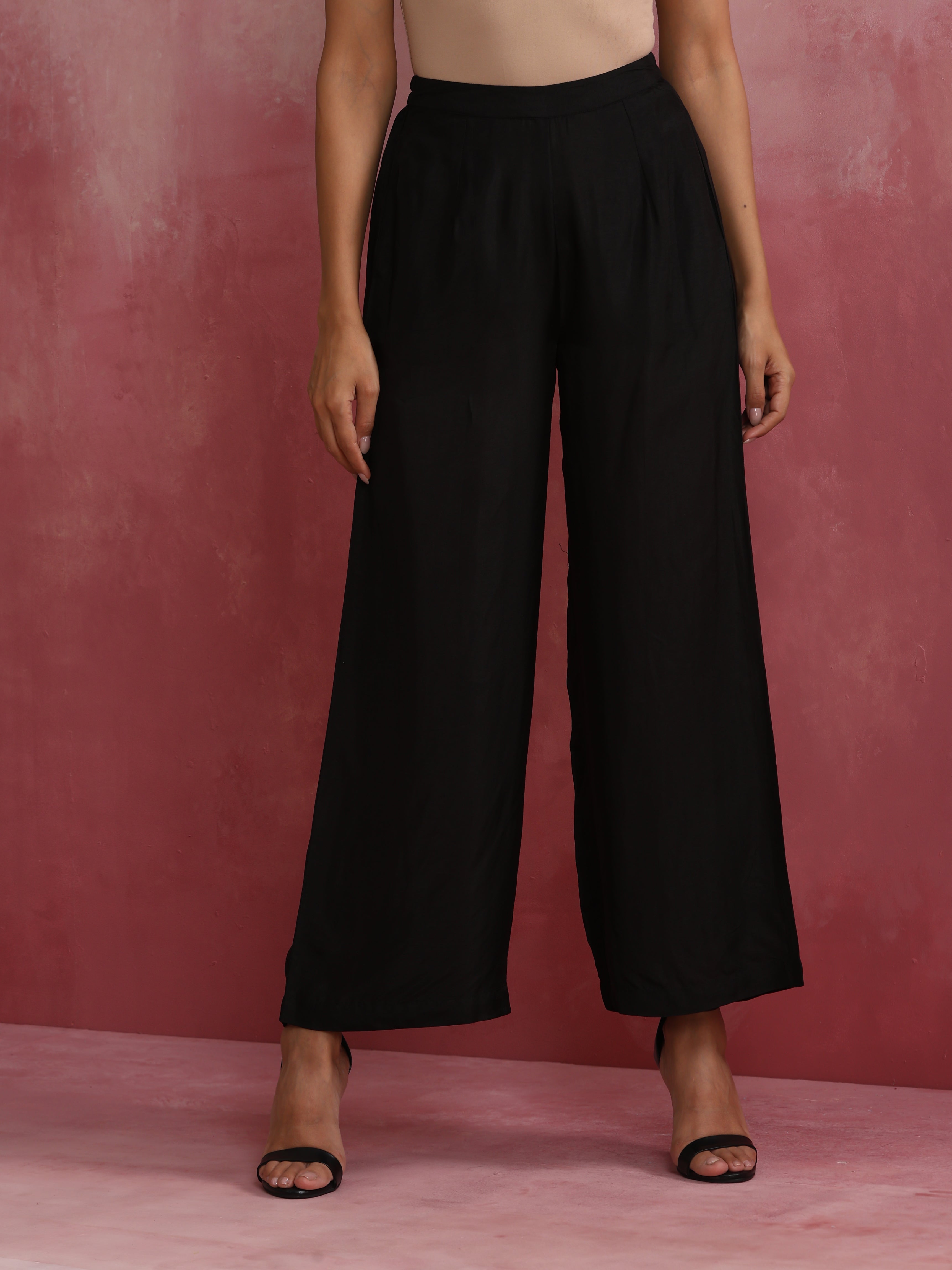 trueBrowns Black Viscose Silk Kurta Set | Grocsy