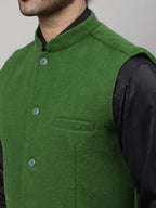 Even Apparels Men's Green Pure Wool Nehru Jacket | Grocsy
