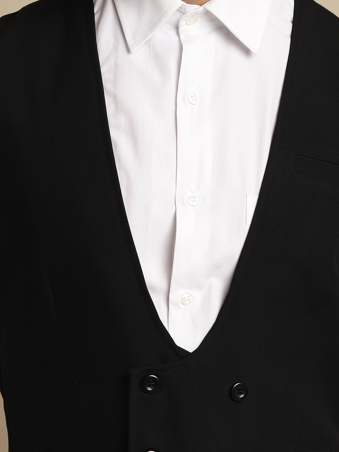 Even Apparels Men's Black Double Breast Waistcoat | Grocsy