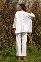 trueBrowns White Cotton Embroidered Relaxed Co-ord Set | Grocsy