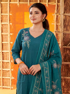 Anaita Teal Readymade Suit with Embroidery Work | Grocsy