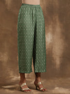 trueBrowns Light Green Bandhani Printed Silk Oversized Kurta Pant Set | Grocsy