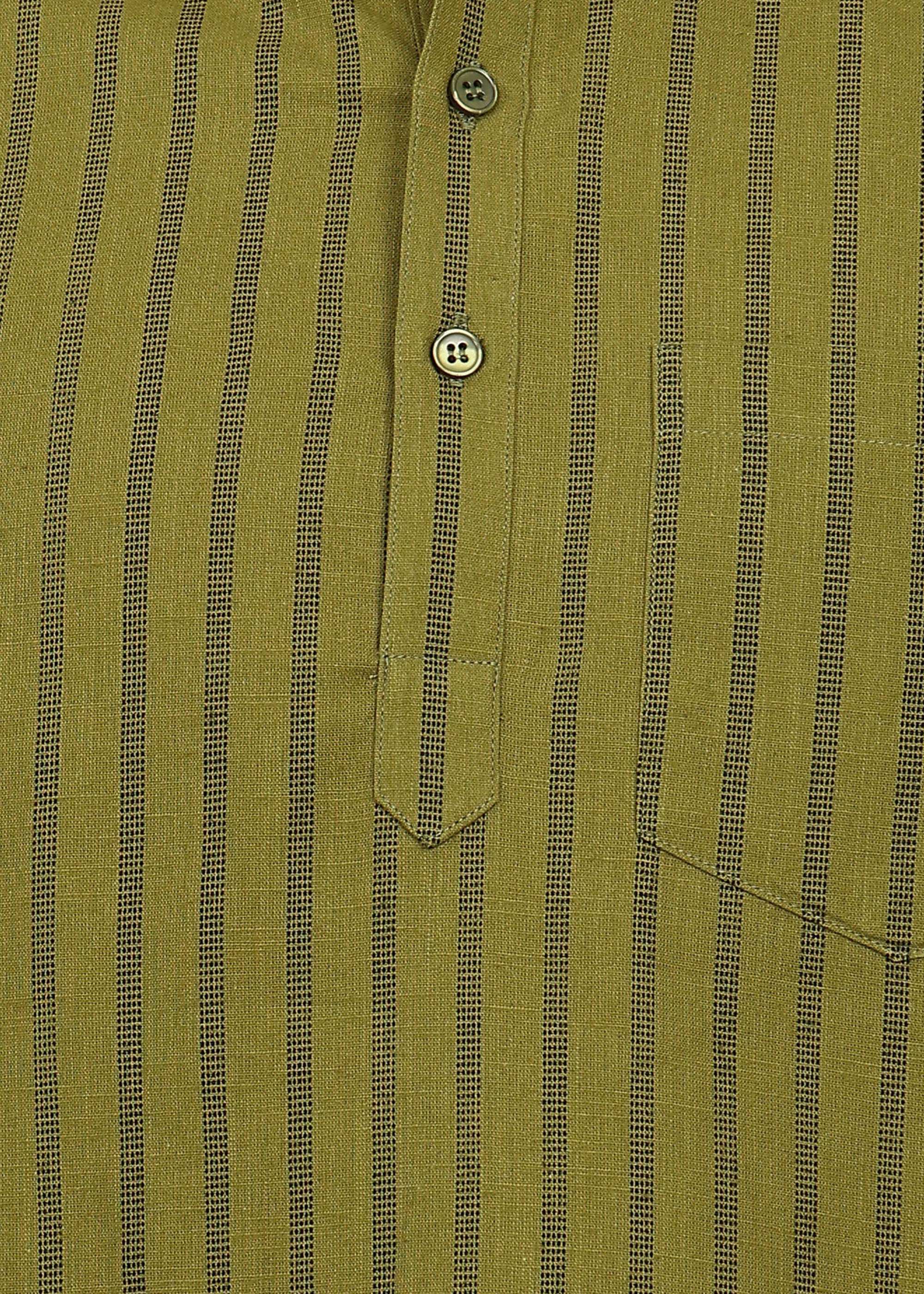 Fabmade Olive Stripe Linen Kurta Set | Grocsy