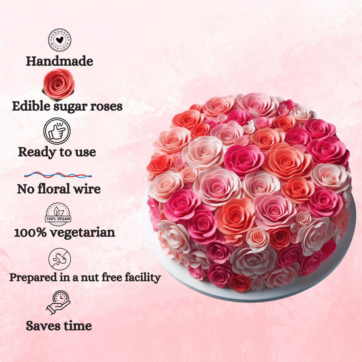 Confect Ombre- 1 | Edible Sugar Roses Topper | Grocsy