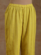 trueBrowns Lime Gold Cotton Relax High Slit Kurta Set | Grocsy