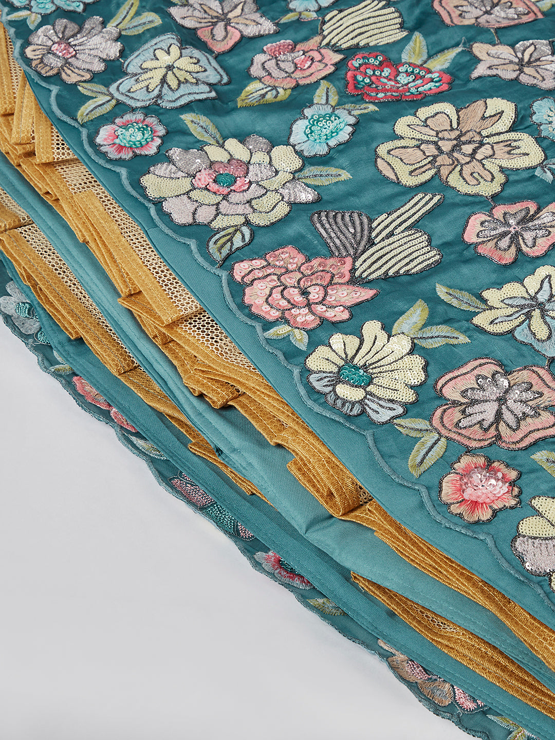 House of Panchhi Turquoise Blue Georgette Sequins And Thread Embroidery Lehenga Choli & Dupatta | Grocsy