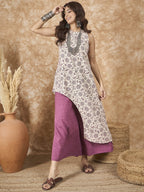 InWeave Dusty Mauve Side Asymmetric Kurta Set | Grocsy