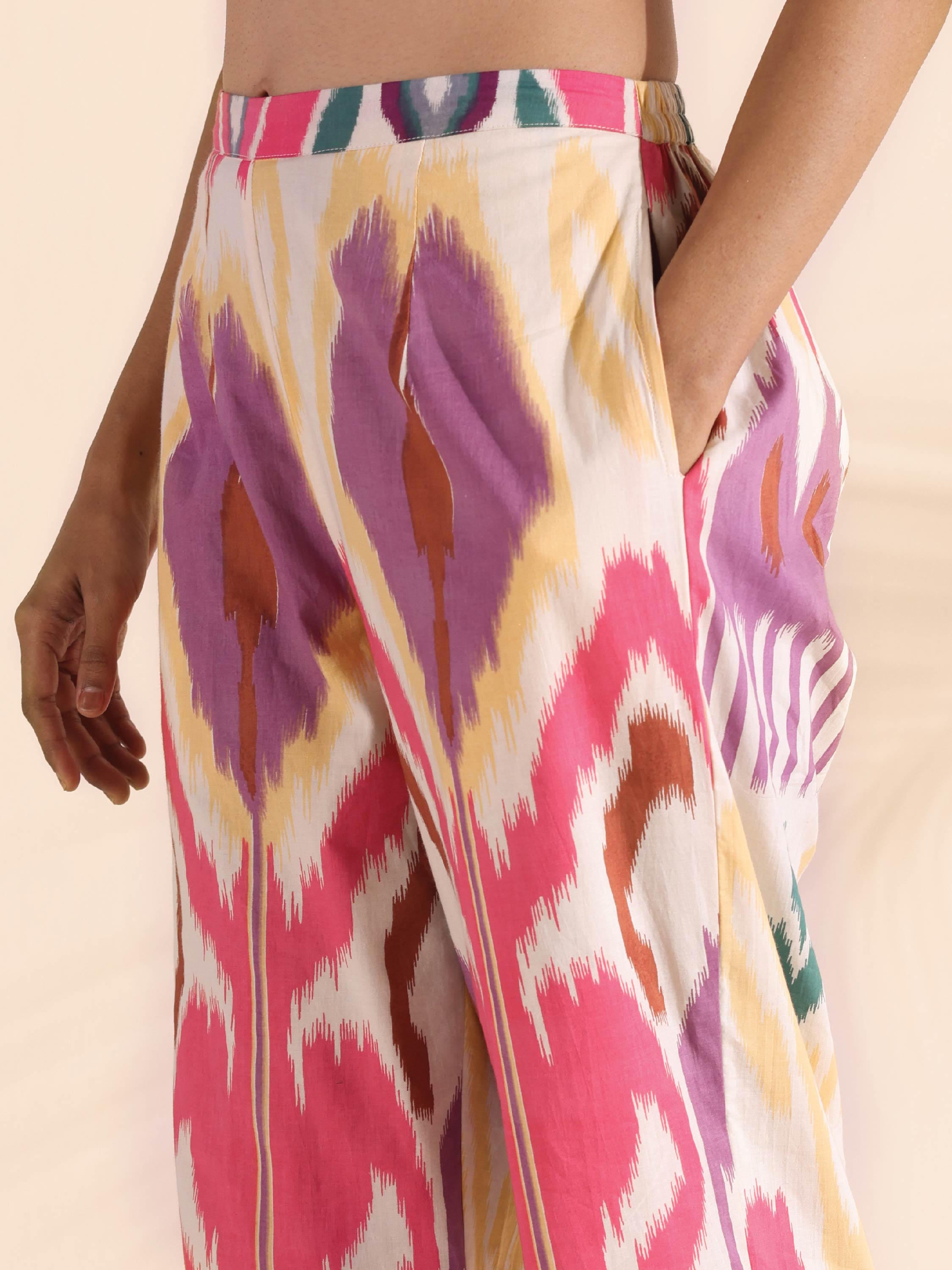 trueBrowns Pink Cotton Ikat Shirt Co-ord Set | Grocsy