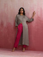 trueBrowns Grey High Slit Modal Kurta Set | Grocsy