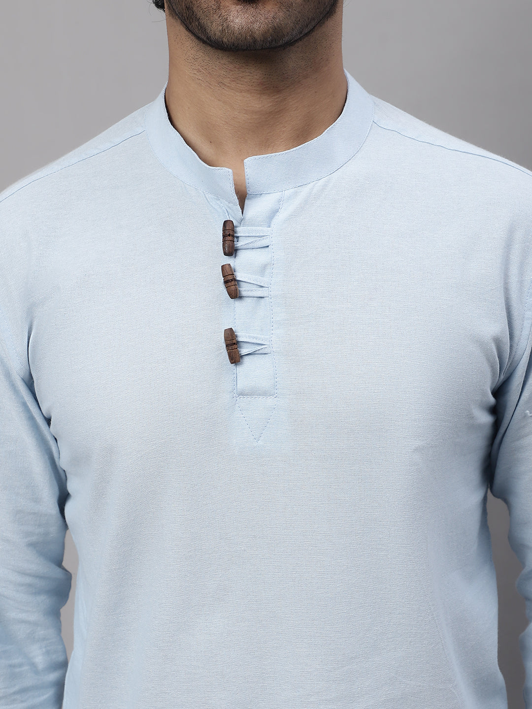 Even Apparels Blue Pure Cotton Kurta With Band Collar | Grocsy