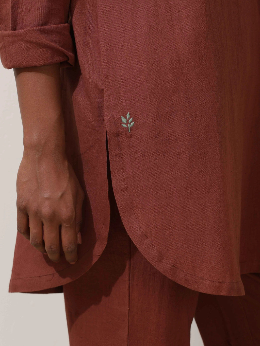 trueBrowns Brown Cotton Linen Kurta Co-Ord Set | Grocsy