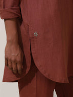 trueBrowns Brown Cotton Linen Kurta Co-Ord Set | Grocsy