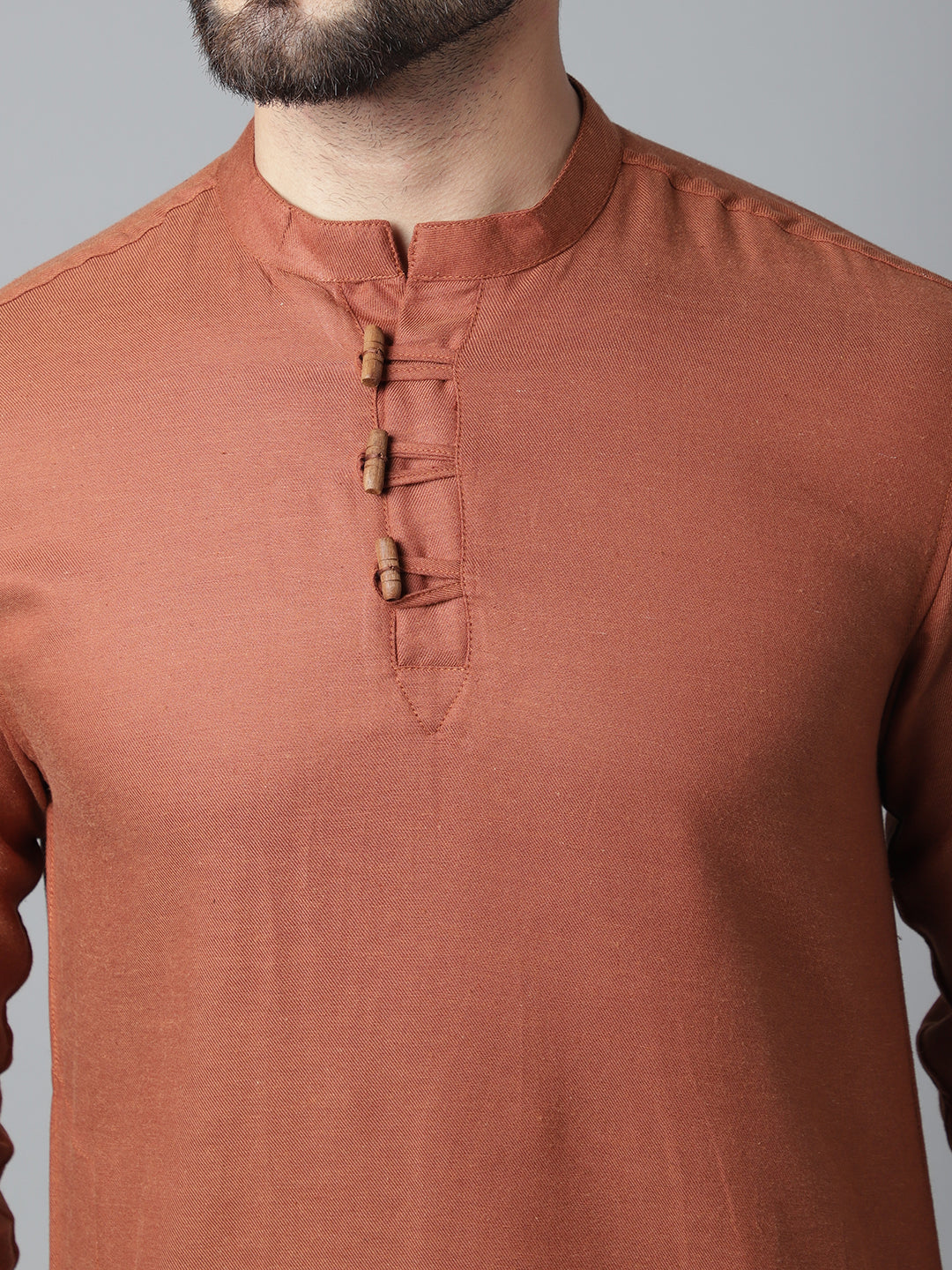Even Apparels Rust Pure Cotton Kurta With Band Collar | Grocsy