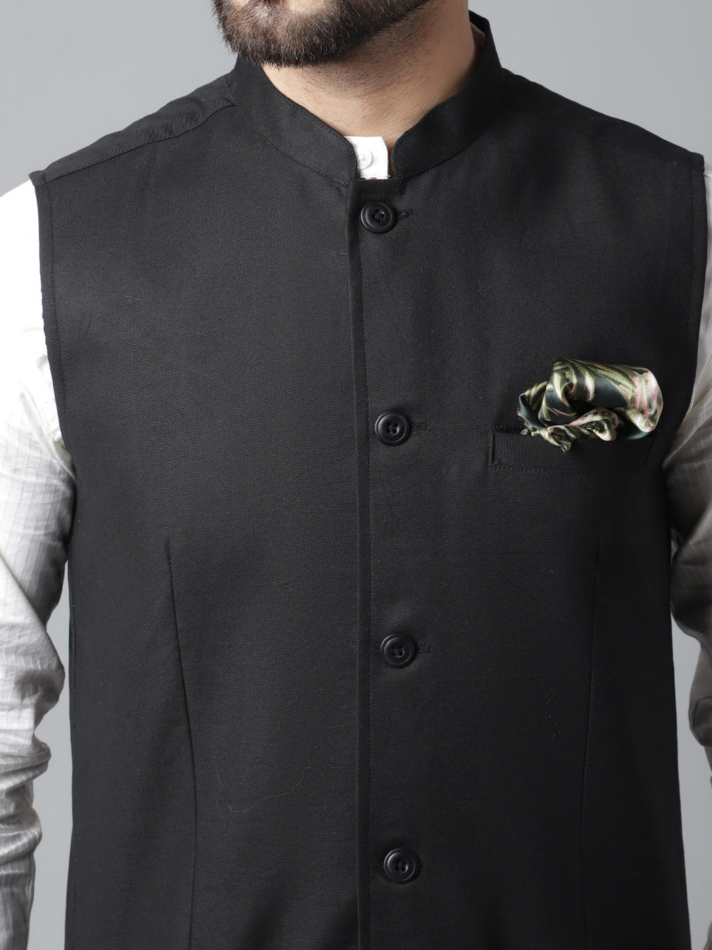 Even Apparels Men's Black Nehru Jacket With Welt Pockets | Grocsy