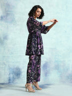 trueBrowns Black Printed Velvet Co-Ord Set | Grocsy