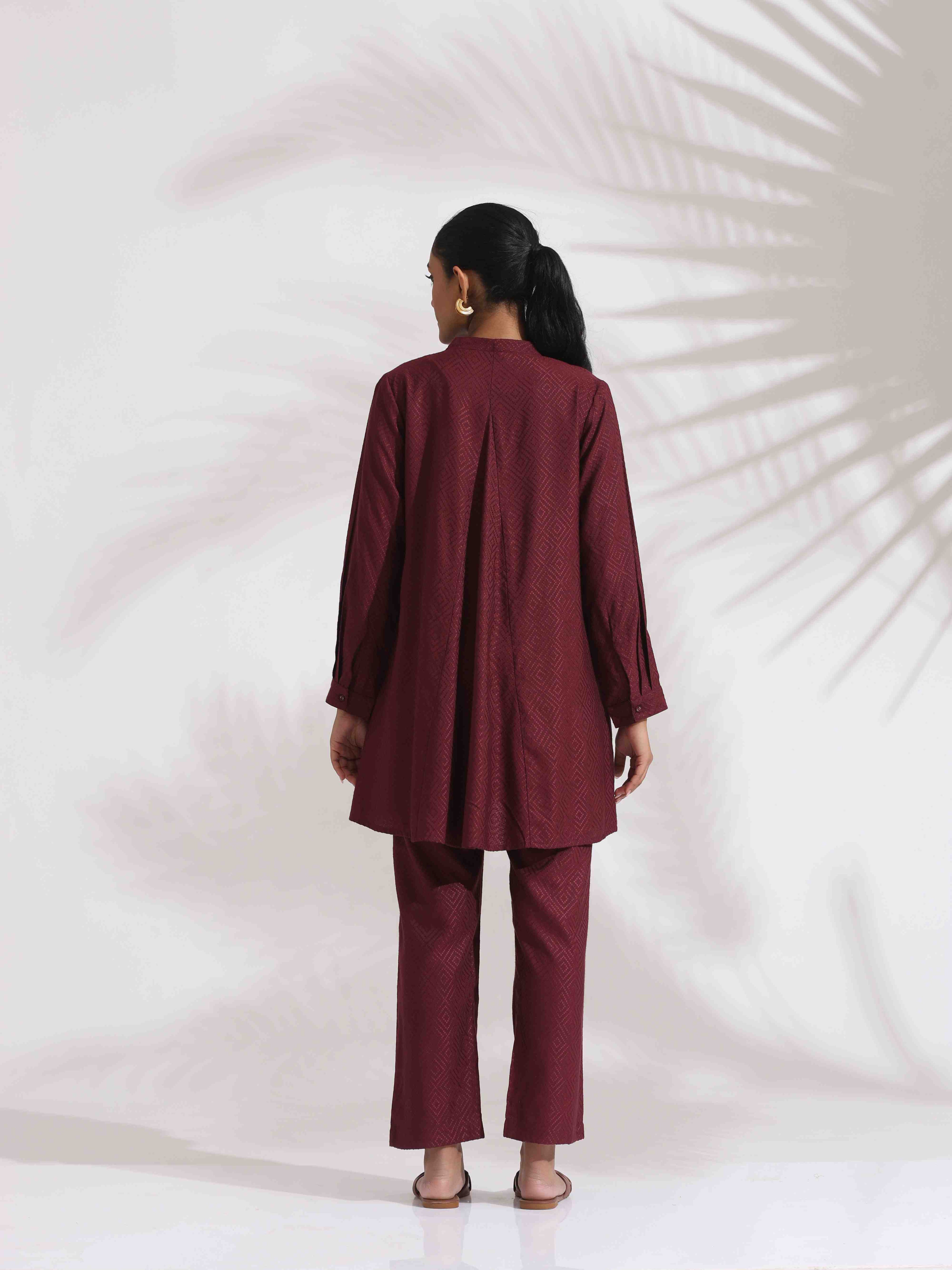 trueBrowns Maroon Dobby Co-ord Set | Grocsy